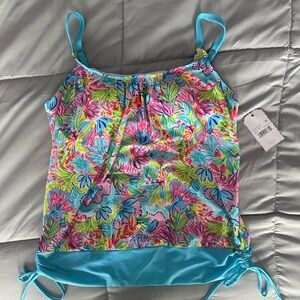 Blue and Pink Camisole Swim Top with Adjustable Straps